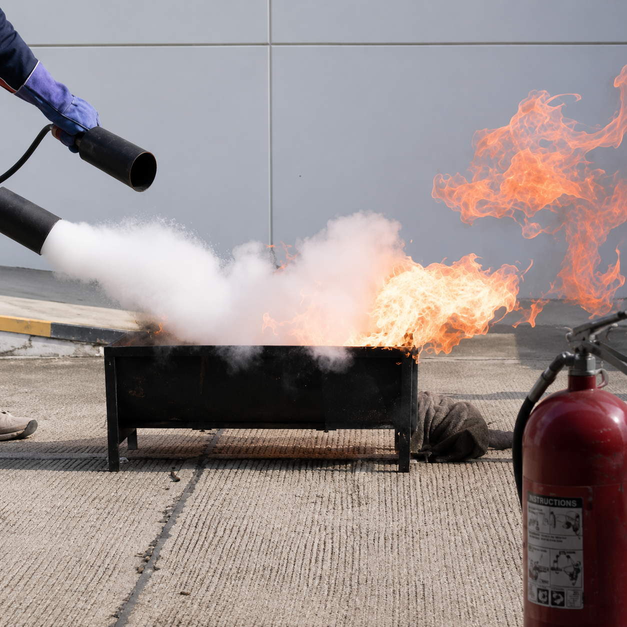 Feuerlöschübung mit Feuerlöscher